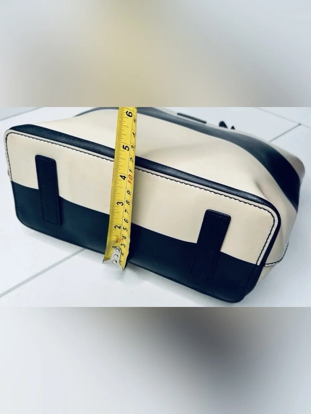 kate spade Black and Cream Striped Tote with Top Handles